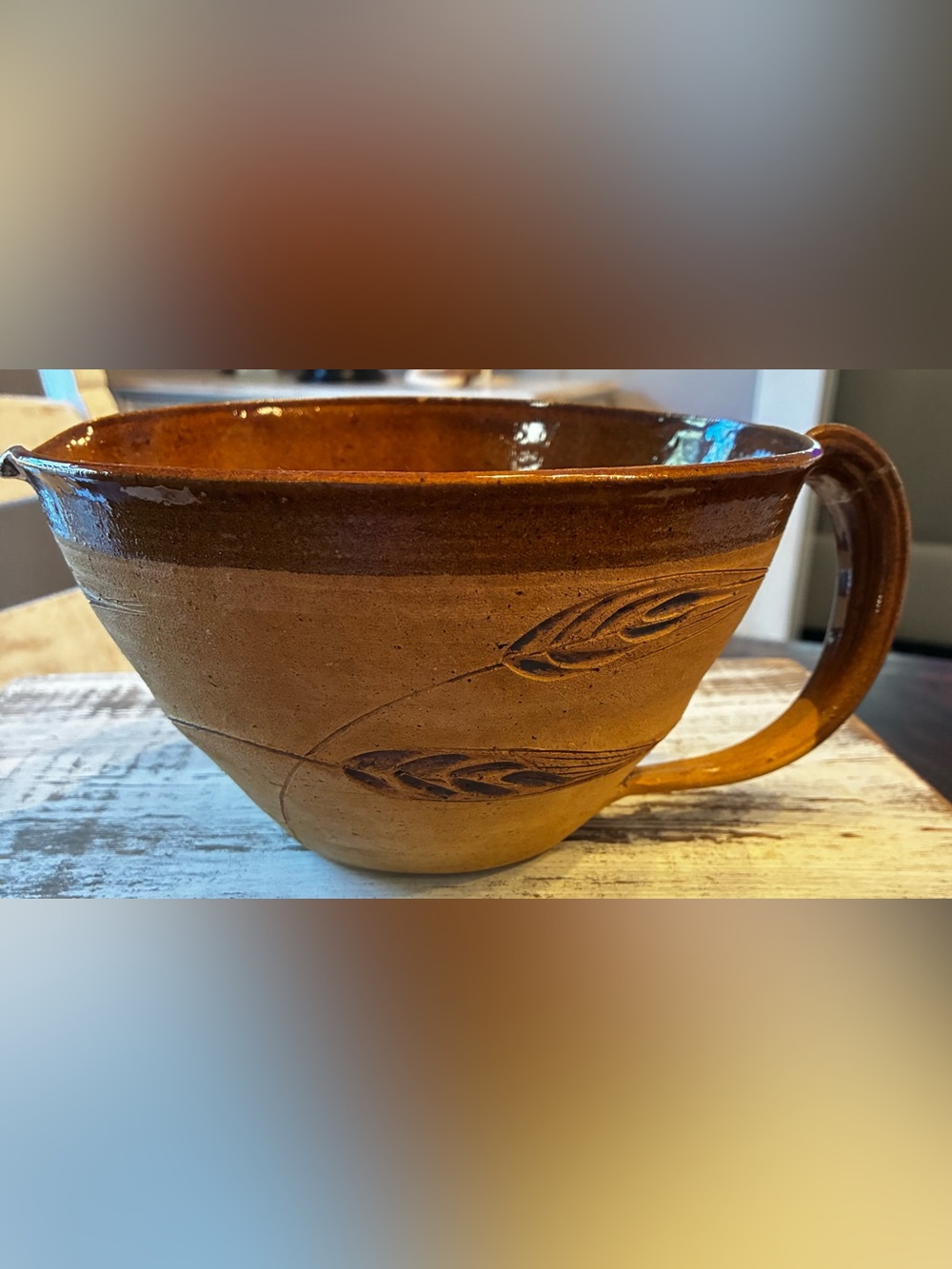 Handcrafted Brown Ceramic Mixing Bowl with Handle - US Virgin Islands